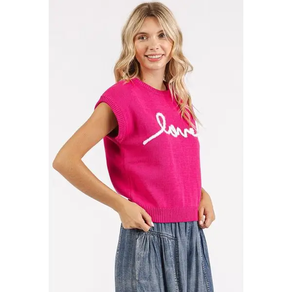 Contrast Letter Round Neck Cap Sleeve Knit Top.