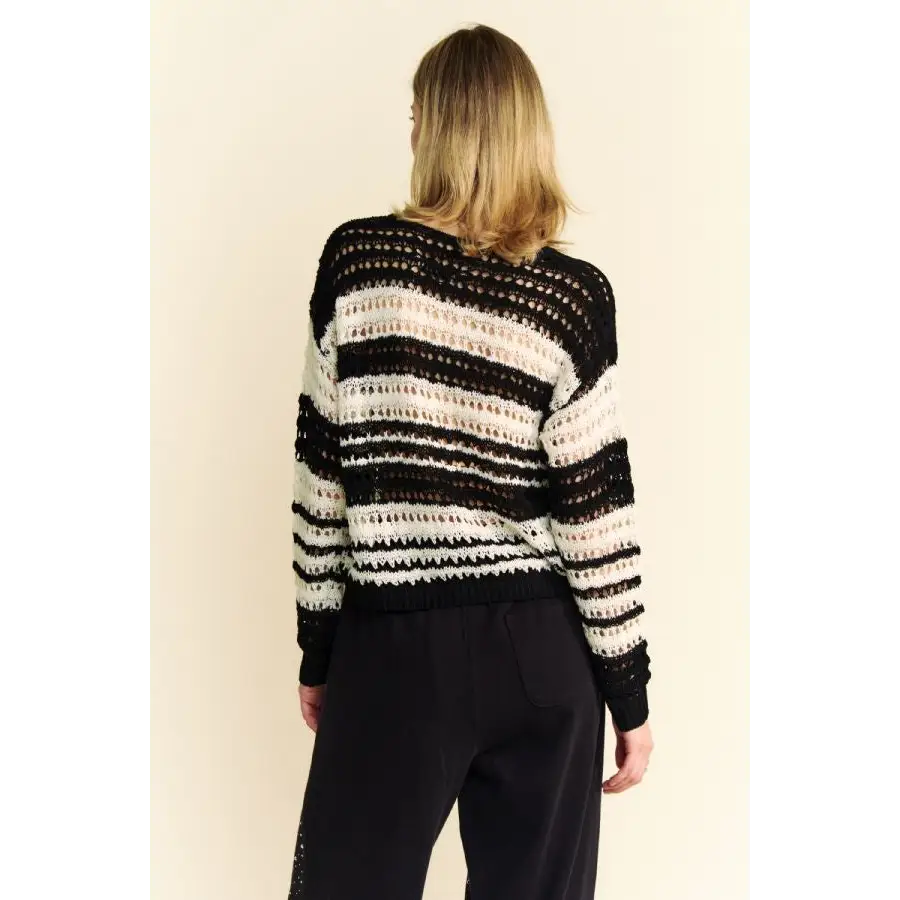 Contrast Striped Crochet Drop Shoulder Knit Cover Up.
