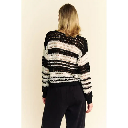 Contrast Striped Crochet Drop Shoulder Knit Cover Up.