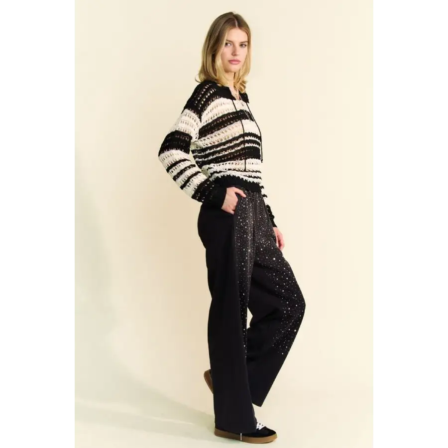 Contrast Striped Crochet Drop Shoulder Knit Cover Up.