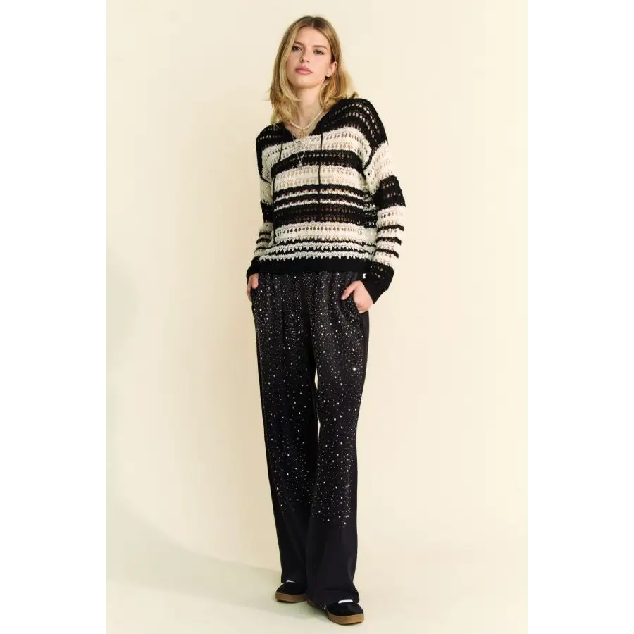 Contrast Striped Crochet Drop Shoulder Knit Cover Up.