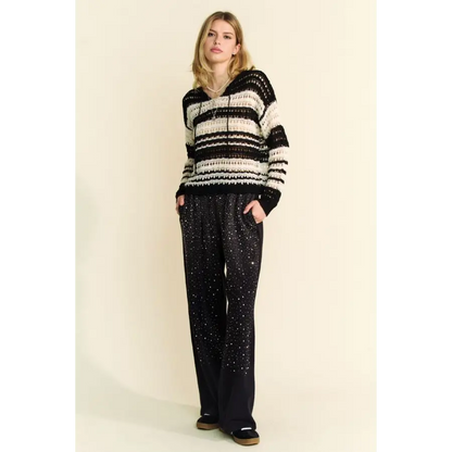 Contrast Striped Crochet Drop Shoulder Knit Cover Up.