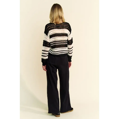 Contrast Striped Crochet Drop Shoulder Knit Cover Up.