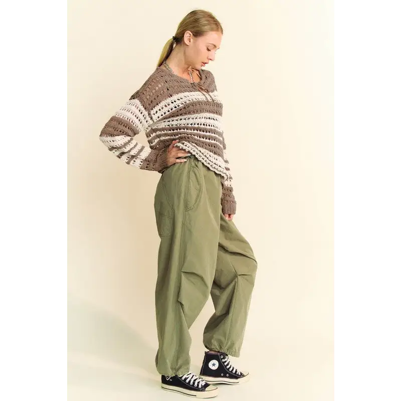 Contrast Striped Crochet Drop Shoulder Knit Cover Up.