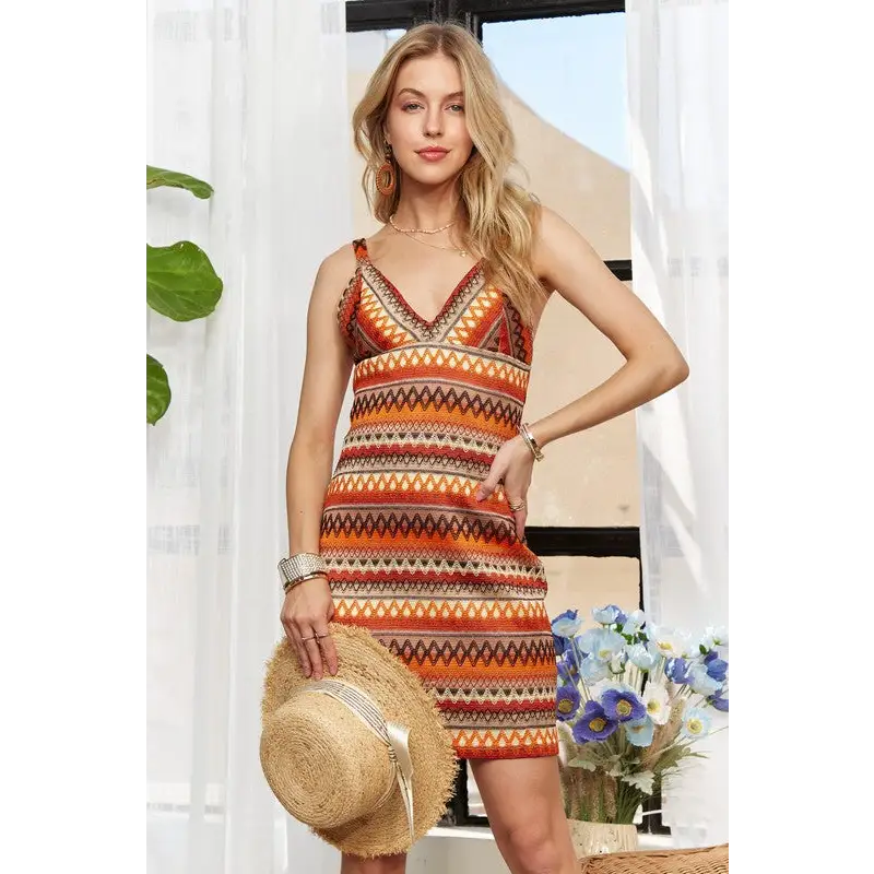 Contrast Striped V-Neck Mini Dress.