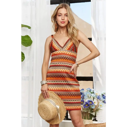 Contrast Striped V-Neck Mini Dress.