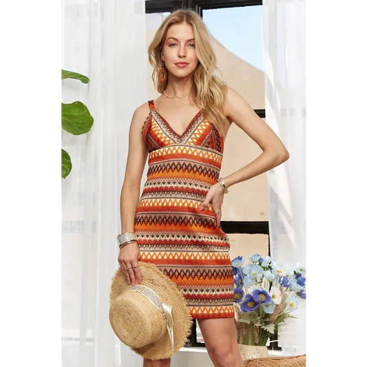 Contrast Striped V-Neck Mini Dress.