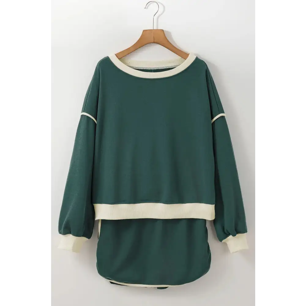 Contrast Trim Loose Pullover and Lace-up Waist Skort Set.