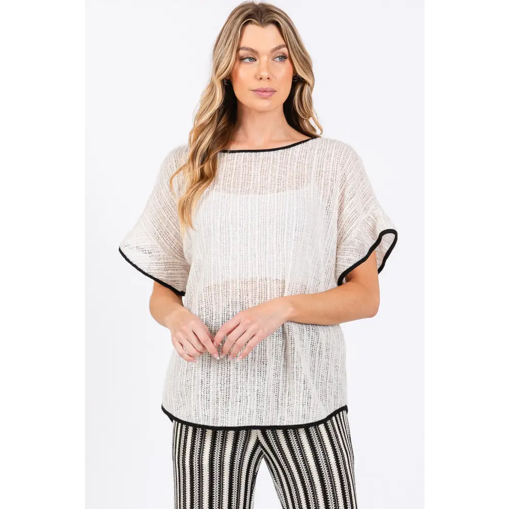 Contrast Trim Short Sleeve Knit Cover Up.