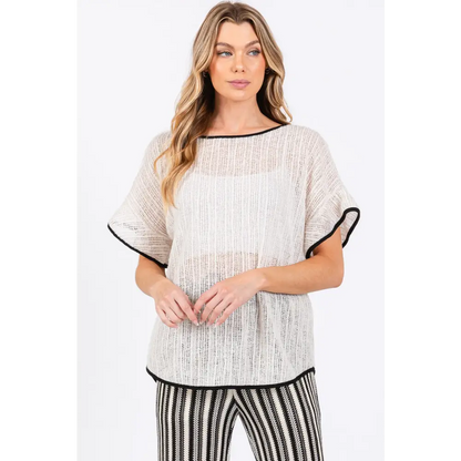 Contrast Trim Short Sleeve Knit Cover Up.
