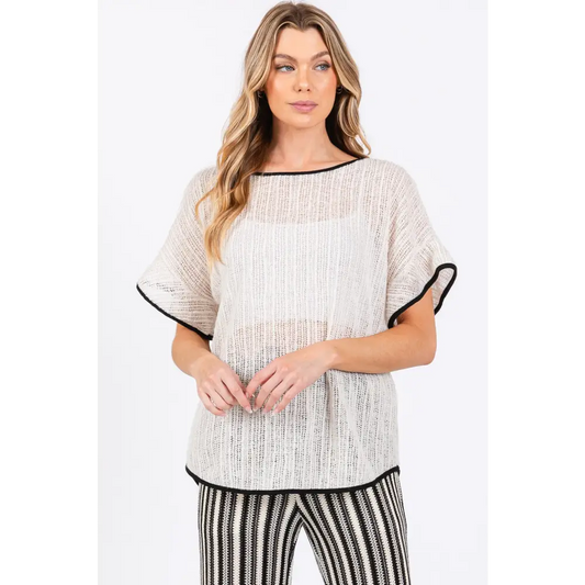 Contrast Trim Short Sleeve Knit Cover Up.