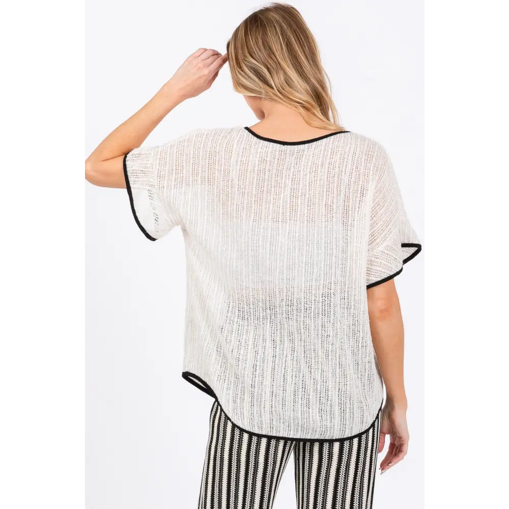 Contrast Trim Short Sleeve Knit Cover Up.