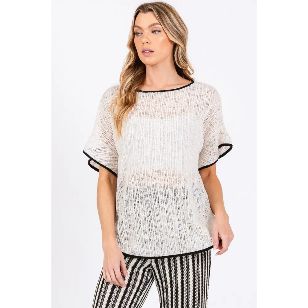 Contrast Trim Short Sleeve Knit Cover Up.