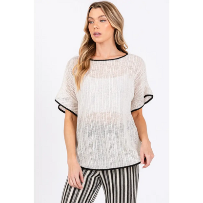 Contrast Trim Short Sleeve Knit Cover Up.