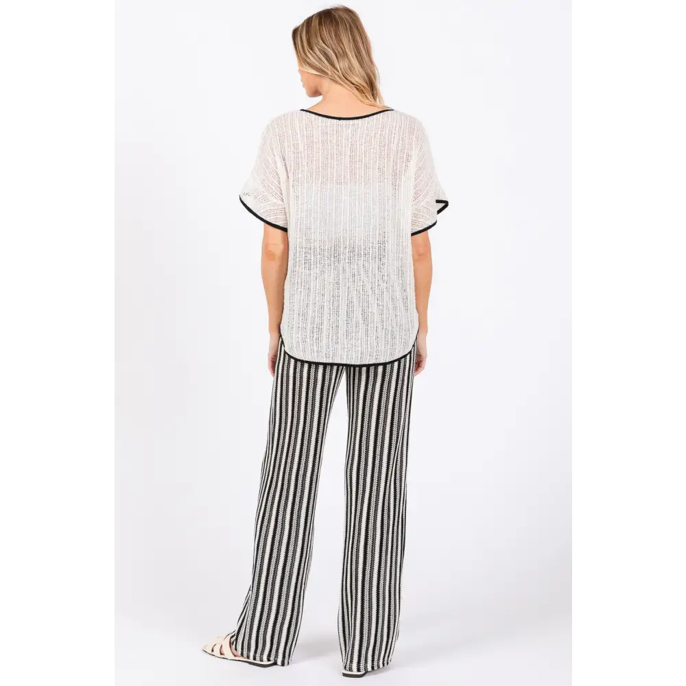 Contrast Trim Short Sleeve Knit Cover Up.