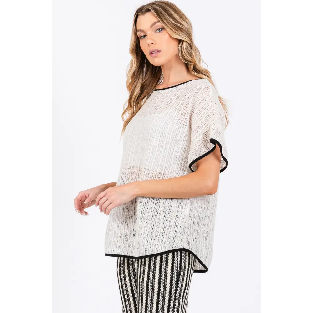 Contrast Trim Short Sleeve Knit Cover Up.