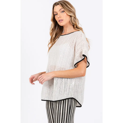 Contrast Trim Short Sleeve Knit Cover Up.