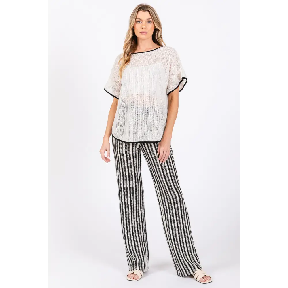 Contrast Trim Short Sleeve Knit Cover Up.