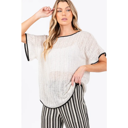 Contrast Trim Short Sleeve Knit Cover Up.
