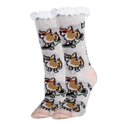Corgi Boi - Women's Cozy Sherpa Slipper Socks.