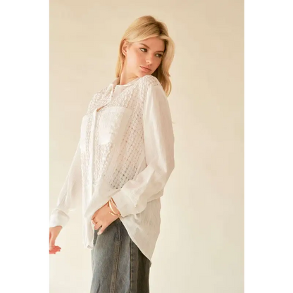 Crinkled Jacquard Button Down Shirt.