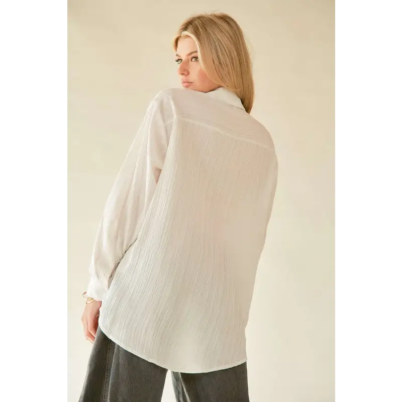 Crinkled Jacquard Button Down Shirt.