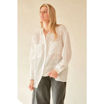 Crinkled Jacquard Button Down Shirt.