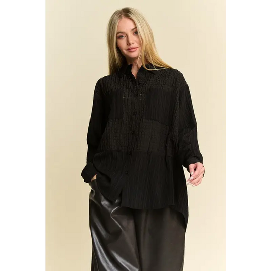 Crinkled Jacquard Button Down Shirt.