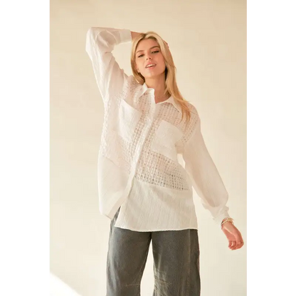 Crinkled Jacquard Button Down Shirt.