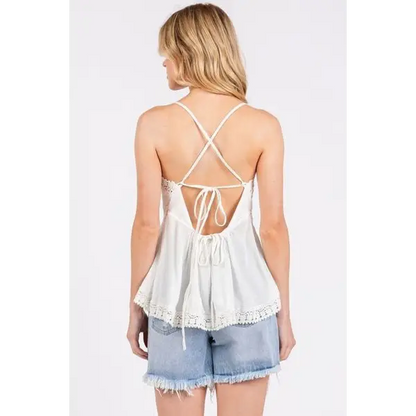 Crisscross Back Lace Detail V-Neck Cami.