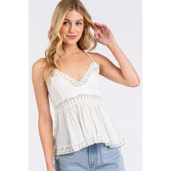 Crisscross Back Lace Detail V-Neck Cami.