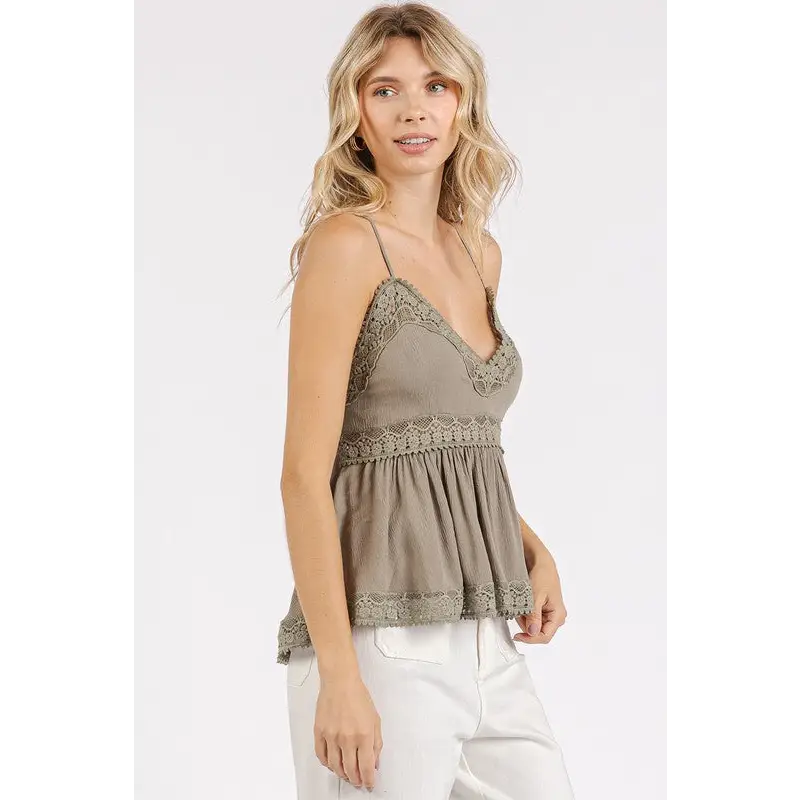 Crisscross Back Lace Detail V-Neck Cami.