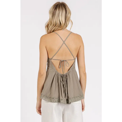 Crisscross Back Lace Detail V-Neck Cami.