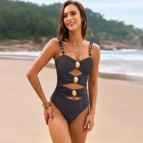 Cutout Ruched Sweetheart Neck One-Piece Swimwear.