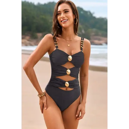 Cutout Ruched Sweetheart Neck One-Piece Swimwear.