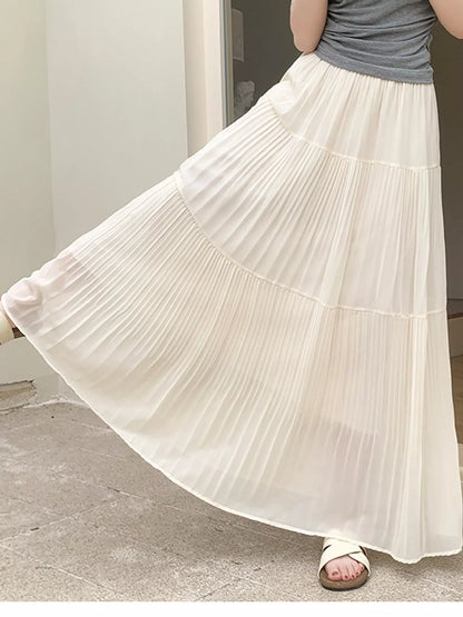 High-waisted tiered pleated maxi skirt
