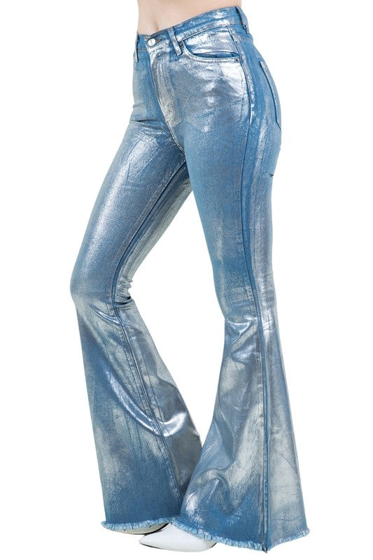 Metallic Bell Bottom Jean in Blue - Inseam 32"