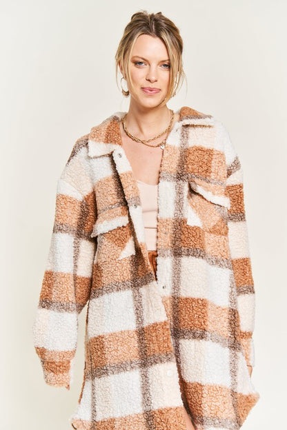 Multi Plaid Fuzzy Sleeve Jacket