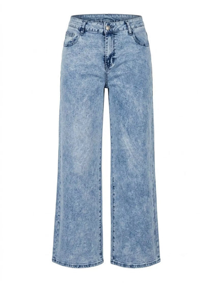 Light blue wide-leg denim jeans with a faded wash, shown against a plain white background.
