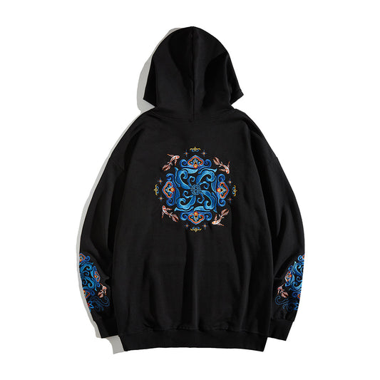 Fish Art Embroidery Hoodie