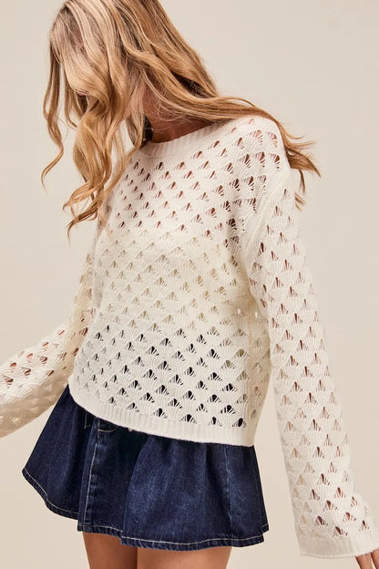 Geometric Pattern Open Knit Lightweight Sweater.