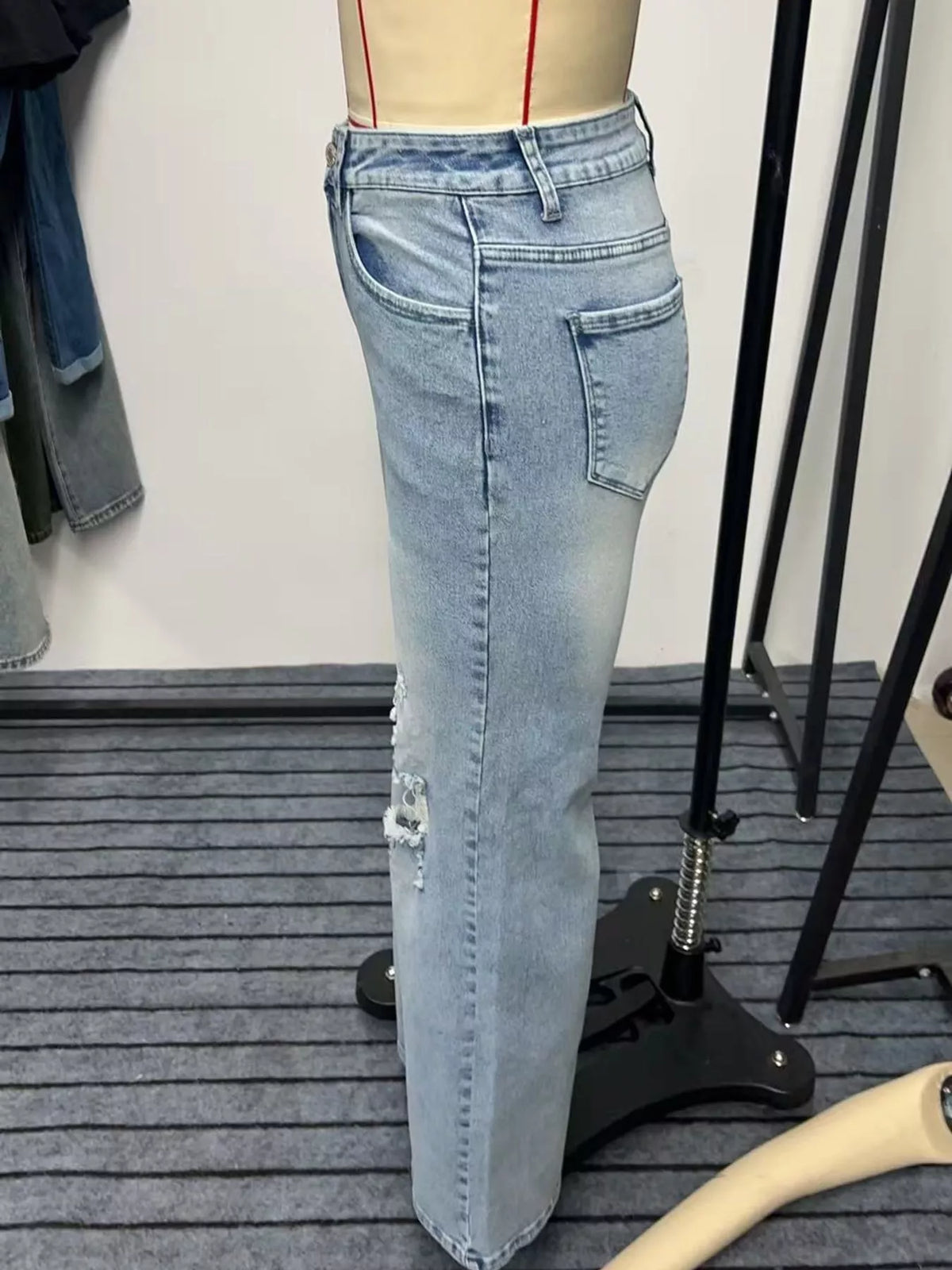High-waisted distressed wide-leg jeans