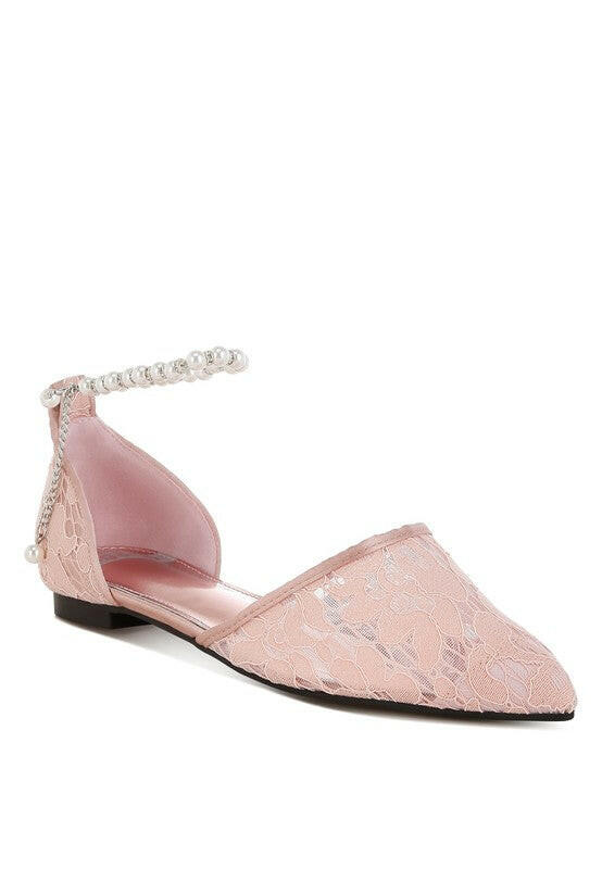 Shrami Pearl & Rhinestone Strap Flat Sandals.