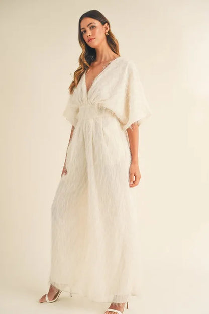Fluffy Deep V Neck Wide Leg Jumpsuit.