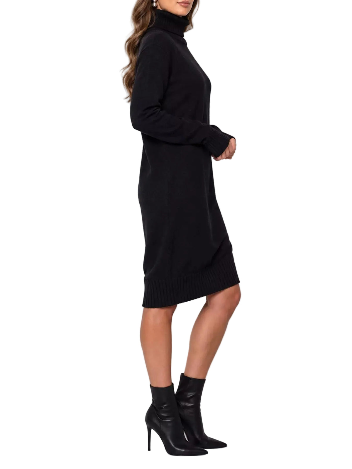 Turtleneck Ribbed Knit Sweater Dress