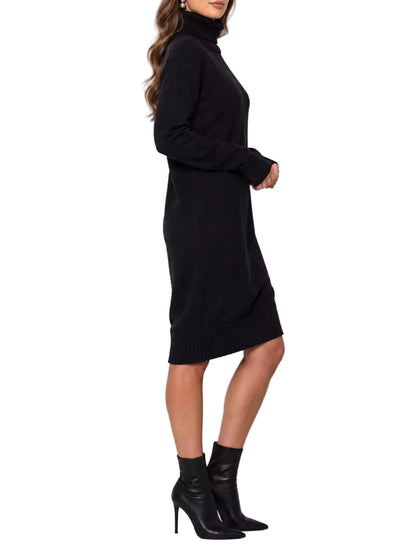 Turtleneck Ribbed Knit Sweater Dress