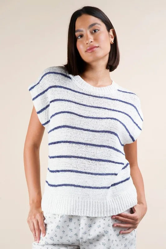 Striped Knit Sweater Vest Top.