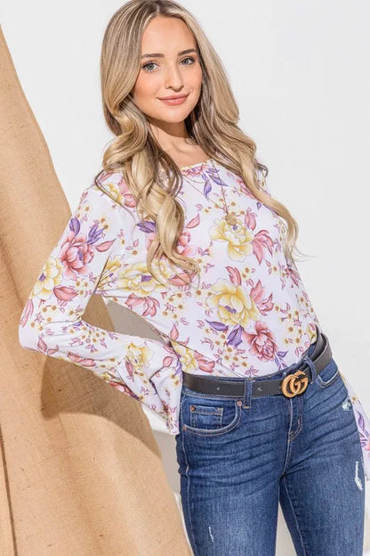 Floral Printed Bell Sleeve Casual Top.