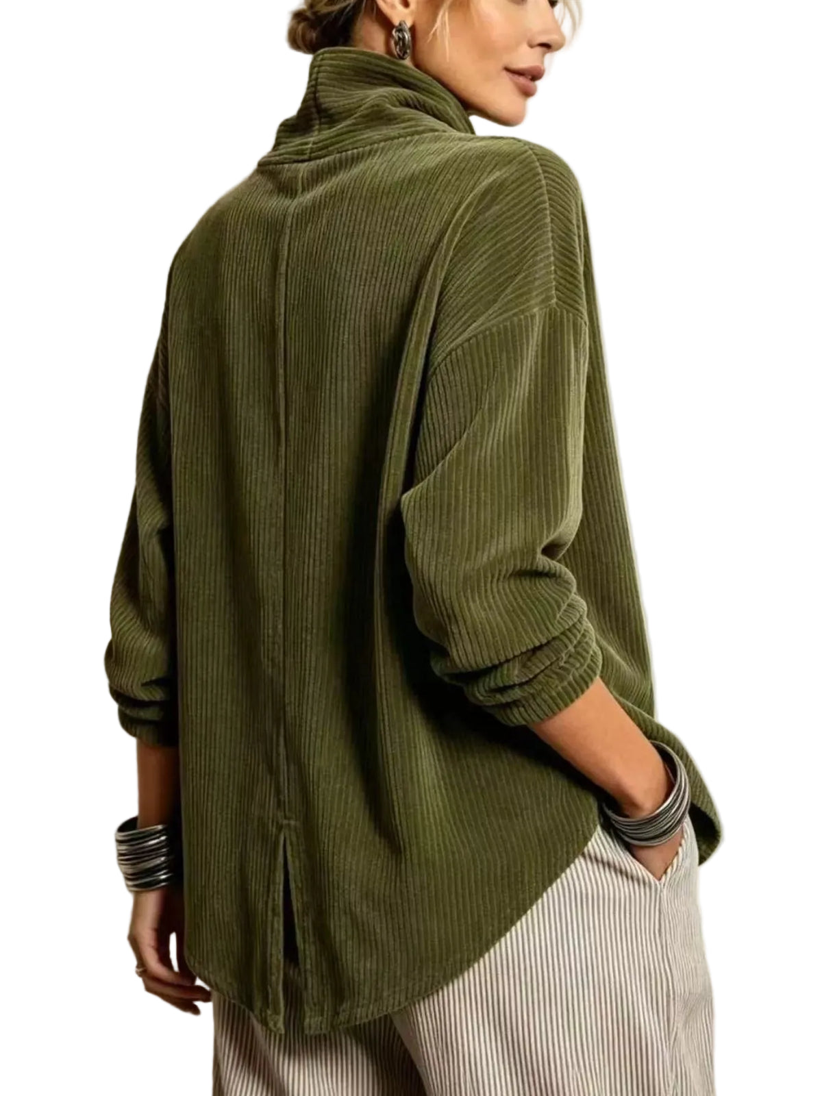 Asymmetric Button-Up Corduroy Jacket
