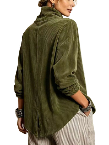 Asymmetric Button-Up Corduroy Jacket